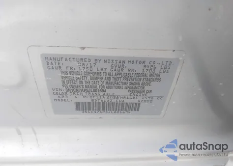 2018 Nissan Versa 1.6 S+ z USA, uszkodzony, nr VIN 3N1CN7AP5JL801694